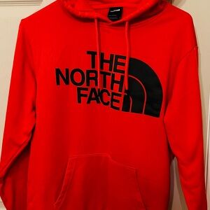 The North Face Men's Red Hoodie with Black Logo